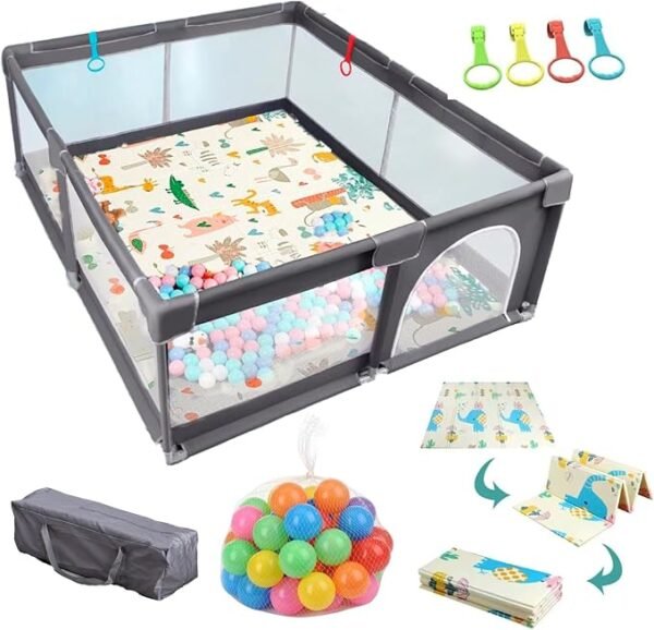 Corral para bebé con tapete de juegos y pelotas de plástico