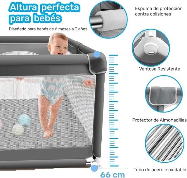 Corral para bebé con tapete de juegos y pelotas de plástico